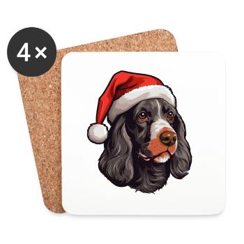 Cocker Spaniel Dog Head Christmas Portrait - Coasters (set of 4) - white - Front