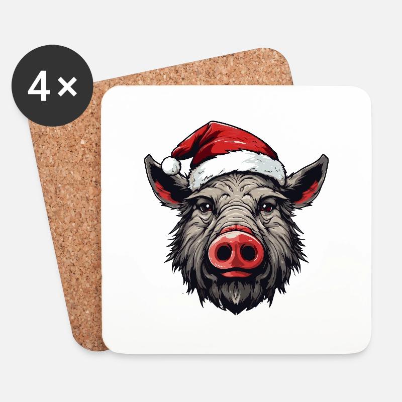 Wildschwein Kopf Weihnachten Portät - Untersetzer (4er-Set) - Weiß