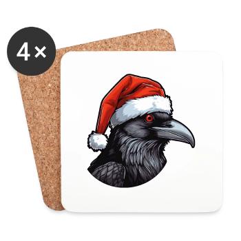 Krähe Kopf Rabe Weihnachten Portät - Untersetzer (4er-Set) - Weiß - Vorne