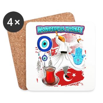 Turquie, Derviches, Thé Turc, Oeil Turc - Dessous de verre (lot de 4) - blanc - Devant
