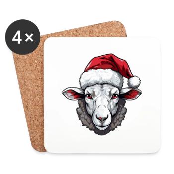 Portrait de Noël d’agneau à tête de mouton - Dessous de verre (lot de 4) - blanc - Devant