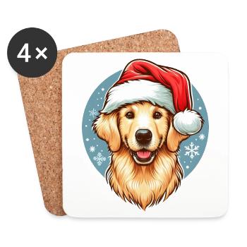 Cute Golden Retriever Santa Claus - Coasters (set of 4) - white - Front
