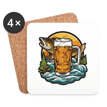 Fischen Bier Angeln - Untersetzer (4er-Set) - Weiß - Vorne