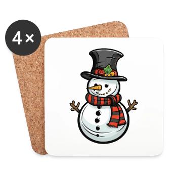 Bonhomme de neige hiver bande dessinée - Dessous de verre (lot de 4) - blanc - Devant