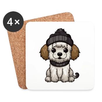 Chien Animal Bébé Bande Dessinée Hiver - Dessous de verre (lot de 4) - blanc - Devant