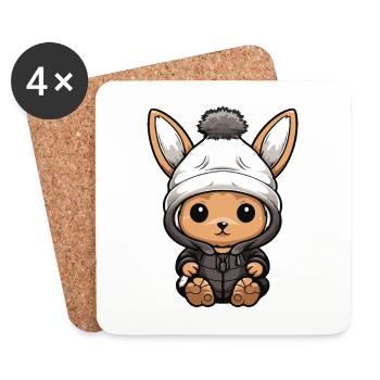Lapin Animal Bébé Bande Dessinée Hiver - Dessous de verre (lot de 4) - blanc - Devant