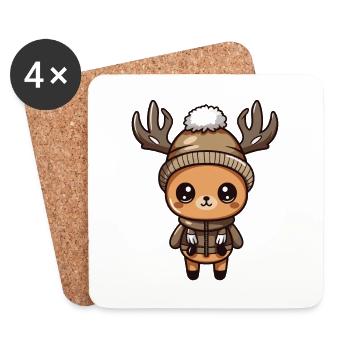 Cerf Mignon Hiver - Dessous de verre (lot de 4) - blanc - Devant