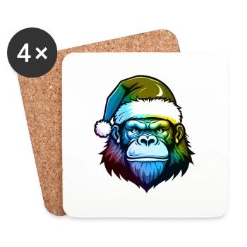 Gorilla Kopf Weihnachten Portät Bunt - Untersetzer (4er-Set) - Weiß - Vorne