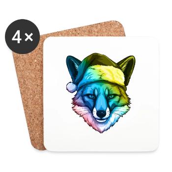 Tête de renard Noël Portrait coloré - Dessous de verre (lot de 4) - blanc - Devant