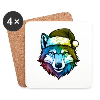 Tête de loup Noël Portrait coloré - Dessous de verre (lot de 4) - blanc - Devant
