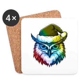 Tête de hibou Noël Portrait coloré - Dessous de verre (lot de 4) - blanc - Devant