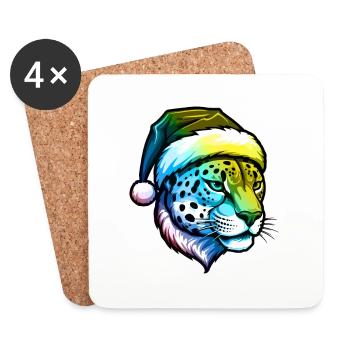 Cheetah Head Christmas Portrait Colorful - Coasters (set of 4) - white - Front