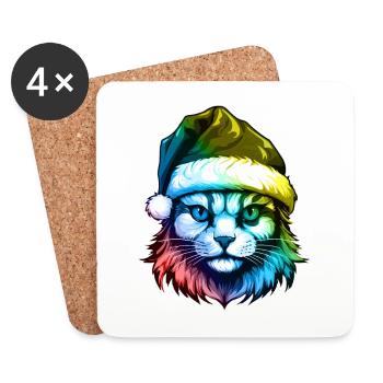 Cat Head Christmas Portrait Colorful - Coasters (set of 4) - white - Front