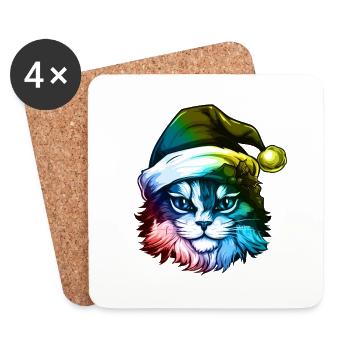 Cat Head Christmas Portrait Colorful - Coasters (set of 4) - white - Front