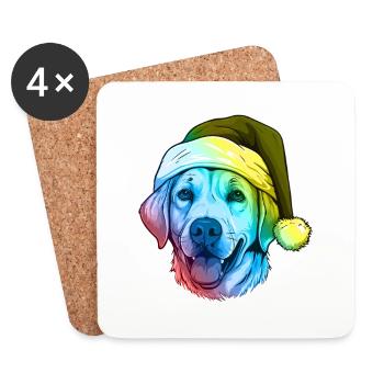 Labrador Hund Kopf Weihnachten Portät Bunt - Untersetzer (4er-Set) - Weiß - Vorne