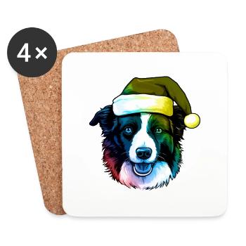 Border Collie chien tête Noël Portrait coloré - Dessous de verre (lot de 4) - blanc - Devant
