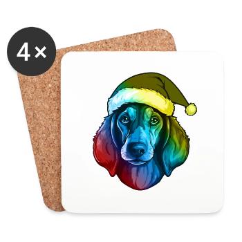 Dackel Hund Kopf Weihnachten Bunt - Untersetzer (4er-Set) - Weiß - Vorne