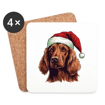 Irish Setter Dog Christmas Head - Coasters (set of 4) - white - Front