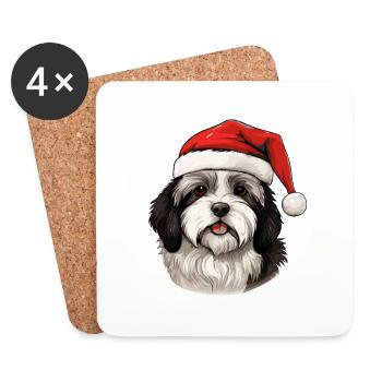 Tête de Noël de chien bichon havanais - Dessous de verre (lot de 4) - blanc - Devant