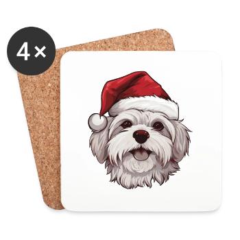 Maltese Dog Christmas Head - Coasters (set of 4) - white - Front