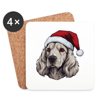 Cocker Spaniel Dog Christmas Head - Coasters (set of 4) - white - Front