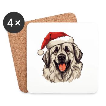 Leonberg Chien Tête de Noël - Dessous de verre (lot de 4) - blanc - Devant