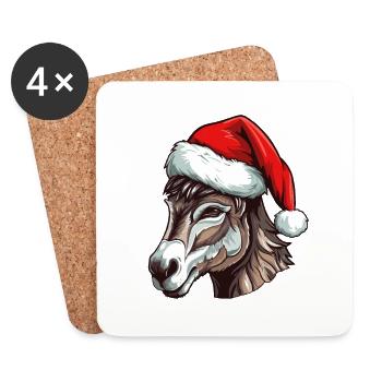 Esel Weihnachten Tier Kopf - Untersetzer (4er-Set) - Weiß - Vorne