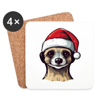 Meerkat Christmas Animal Head - Coasters (set of 4) - white - Front