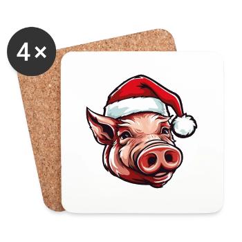 Cochon Noël Animal Tête Truie - Dessous de verre (lot de 4) - blanc - Devant