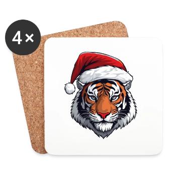 Portrait de Noël tête de tigre - Dessous de verre (lot de 4) - blanc - Devant