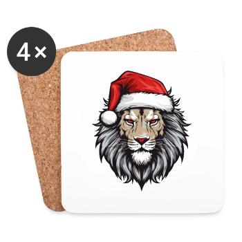Löwe Kopf Weihnachten Portät - Untersetzer (4er-Set) - Weiß - Vorne