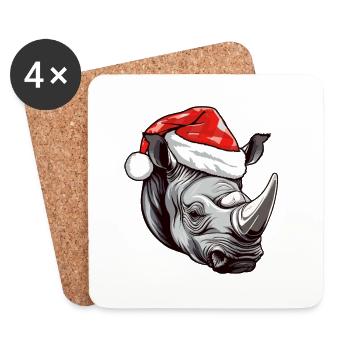 Portrait de Noël tête de rhinocéros - Dessous de verre (lot de 4) - blanc - Devant