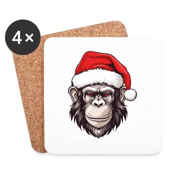 Monkey Head Christmas Portrait - Coasters (set of 4) - white - Front