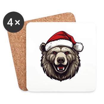 Portrait de Noël tête d’ours - Dessous de verre (lot de 4) - blanc - Devant