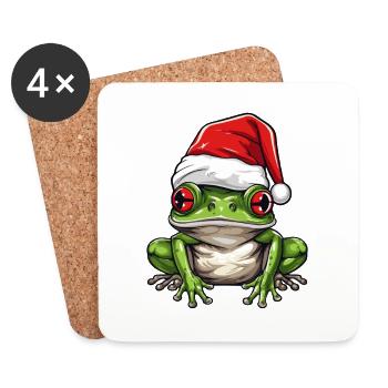 Portrait de Noël tête de grenouille - Dessous de verre (lot de 4) - blanc - Devant