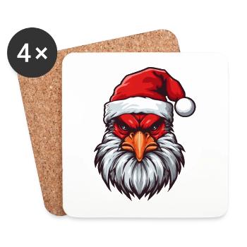Rooster Head Christmas Portrait - Coasters (set of 4) - white - Front