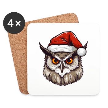 Portrait de Noël tête de hibou - Dessous de verre (lot de 4) - blanc - Devant