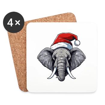 Elephant Head Christmas Portrait - Coasters (set of 4) - white - Front