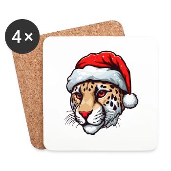 Portrait de Noël tête de guépard - Dessous de verre (lot de 4) - blanc - Devant