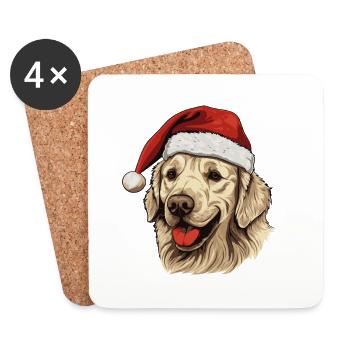 Golden Retriever Dog Head Christmas Portrait - Coasters (set of 4) - white - Front