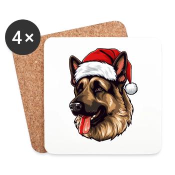 German Shepherd Dog Head Christmas Portrait - Coasters (set of 4) - white - Front