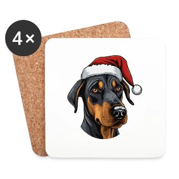 Doberman Dog Head Christmas Portrait - Coasters (set of 4) - white - Front