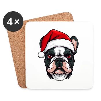 Französische Bulldogge Hund Kopf Weihnachten Portä - Untersetzer (4er-Set) - Weiß - Vorne