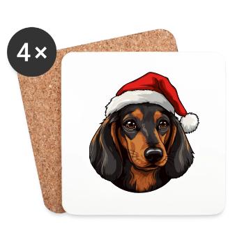 Dackel Hund Kopf Weihnachten - Untersetzer (4er-Set) - Weiß - Vorne
