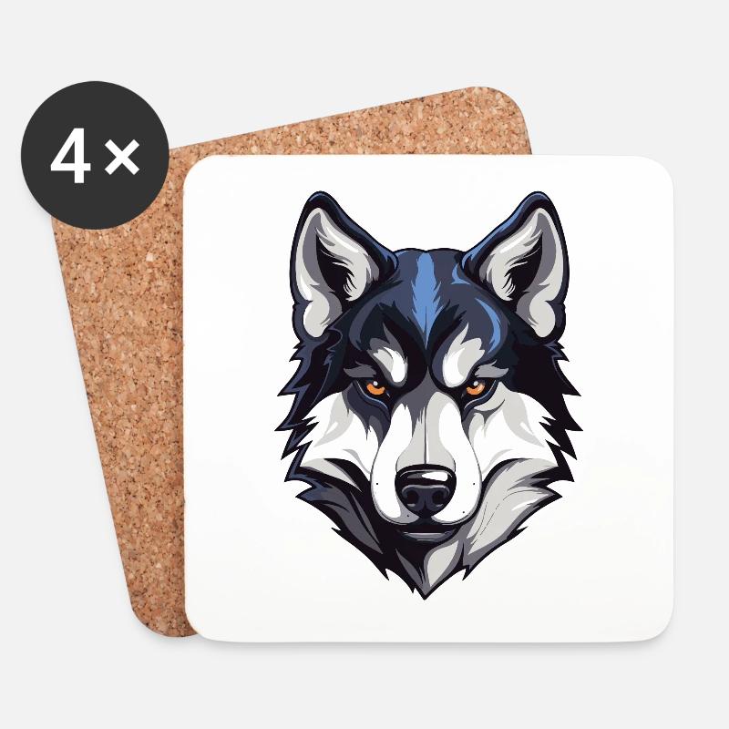 Husky Hund Kopf - Untersetzer (4er-Set) - Weiß