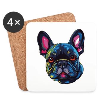 French Bulldog Dog Head - Coasters (set of 4) - white - Front