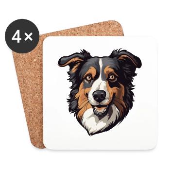 Border Collie Hund Kopf - Untersetzer (4er-Set) - Weiß - Vorne