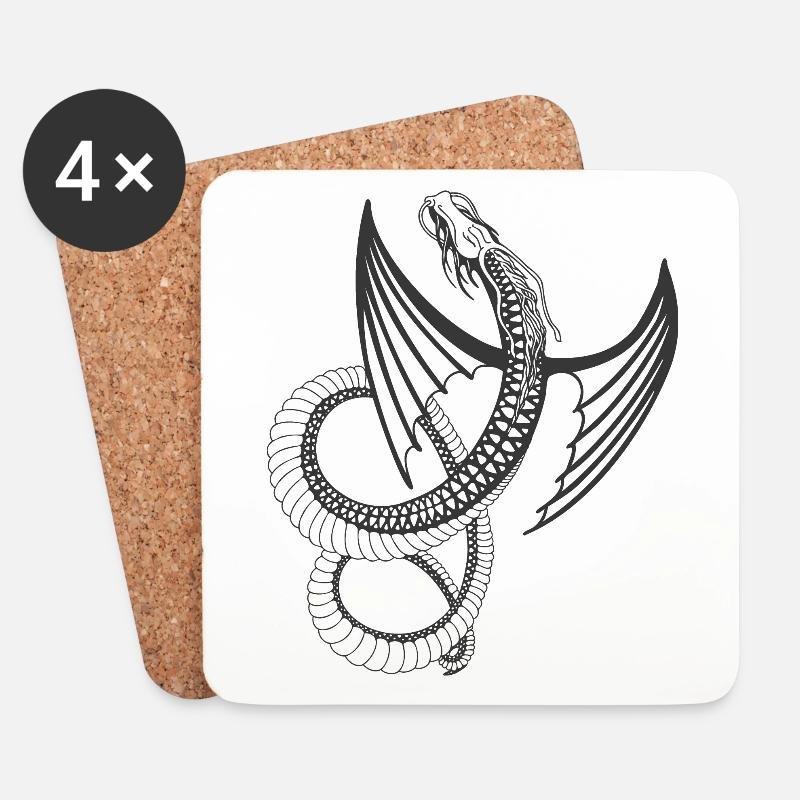 Fliegender Drache - Untersetzer (4er-Set) - Weiß