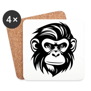 Tête de singe - Dessous de verre (lot de 4) - blanc - Devant