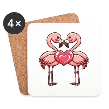 Flamant rose Couple En Amour Oiseau Saint Valentin - Dessous de verre (lot de 4) - blanc - Devant